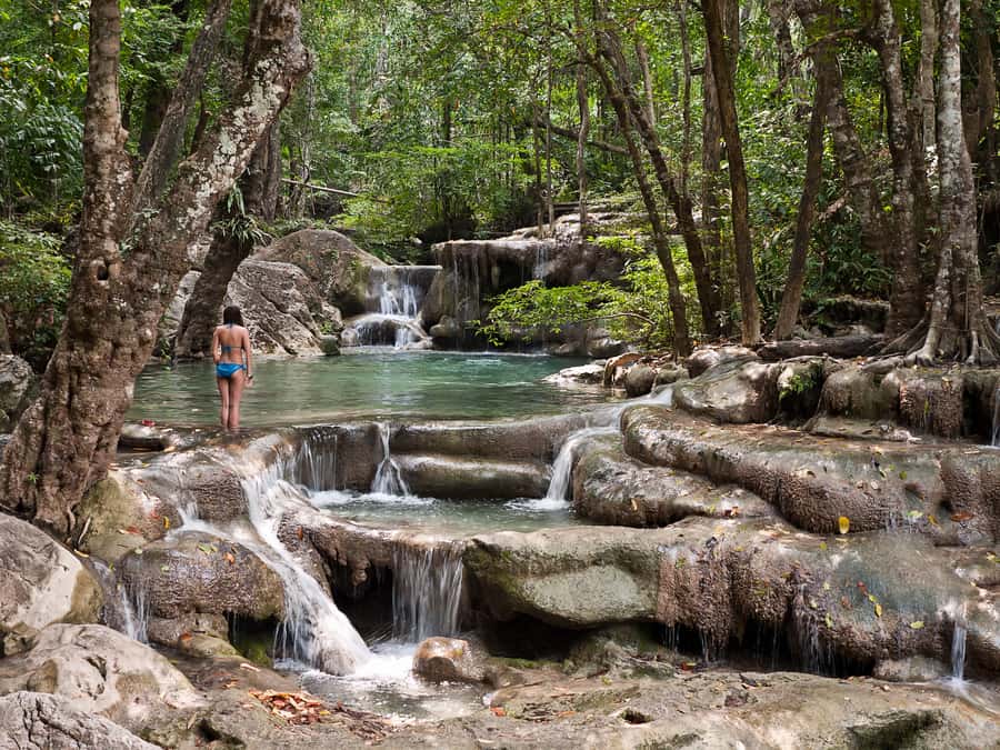 3-Day River Kwai, Floating Market and Erawan Waterfalls - Day 2: Erawan Falls climbing strategy, plus swimming at the right height