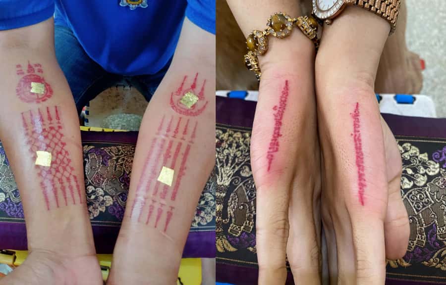 Bangkok: Hand Poked Thai Tattoo Guide at Wat Bang Phra - The hand-poke tattoo session: traditional method, real pain, real focus