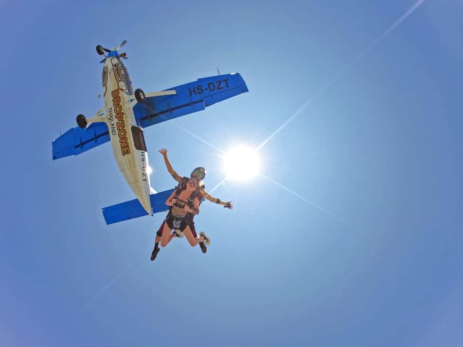 Pattaya: Dropzone Tandem Skydive Experience with Ocean Views - The 13,000-foot jump: free fall followed by a smooth parachute moment