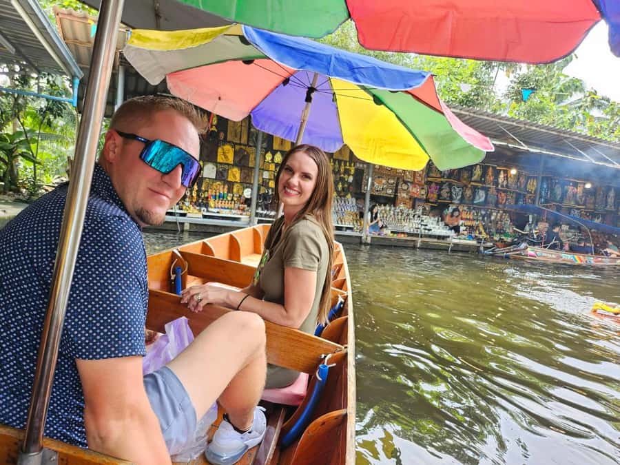 Private Floating & Train Market + DRAGON Temple + Thai Cafe - Rail-Track Market Drama at Maeklong Railway Market