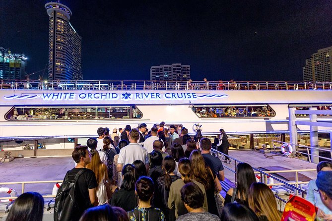 White Orchid Dinner Cruise at Bangkok with Pickup & Live Music - Buffet Dinner at 20:00: Thai and International Food, Served While You Watch